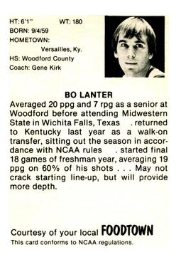 1979-80 Foodtown Kentucky Wildcats #8 Bo Lanter Back