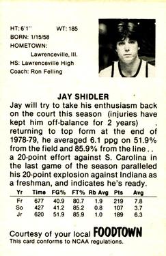 1979-80 Foodtown Kentucky Wildcats #3 Jay Shidler Back
