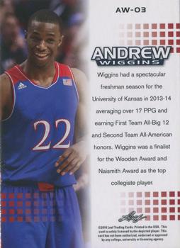 2014 Leaf Naltional Exclusive Andrew Wiggins Rookie #AW-03 Andrew Wiggins Back