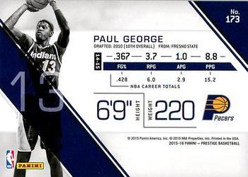 2015-16 Panini Prestige #173 Paul George Back
