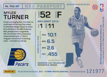 2015-16 Panini Prestige - NBA Passport #PAS-MT Myles Turner Back