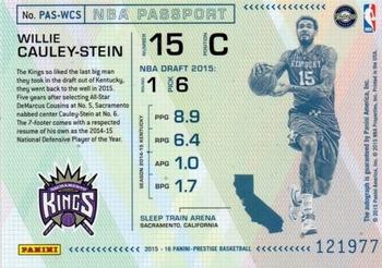 2015-16 Panini Prestige - NBA Passport #PAS-WCS Willie Cauley-Stein Back