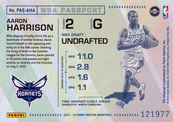 2015-16 Panini Prestige - NBA Passport #PAS-AHA Aaron Harrison Back