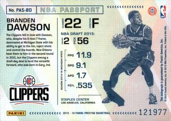 2015-16 Panini Prestige - NBA Passport #PAS-BD Branden Dawson Back