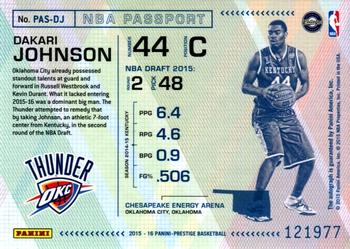 2015-16 Panini Prestige - NBA Passport #PAS-DJ Dakari Johnson Back