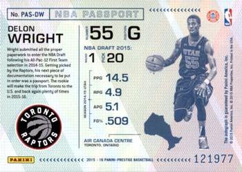2015-16 Panini Prestige - NBA Passport #PAS-DW Delon Wright Back