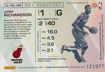 2015-16 Panini Prestige - NBA Passport #PAS-JRN Josh Richardson Back
