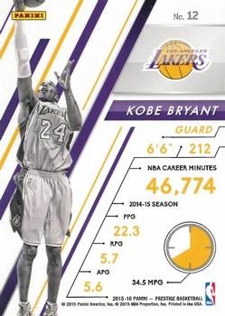 2015-16 Panini Noir Basketball Gold 08/99 First Jersey Number Kobe Bryant  #101