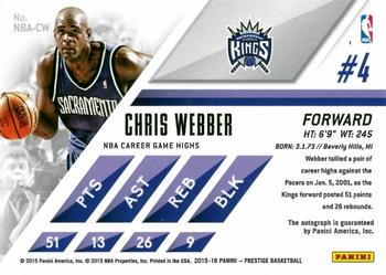 2015-16 Panini Prestige - Stars of the NBA #NBA-CW Chris Webber Back