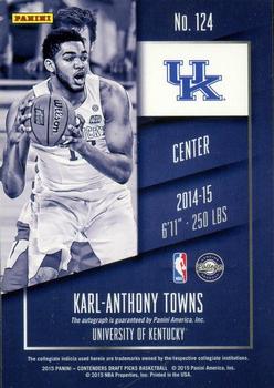 2015 Panini Contenders Draft Picks - Draft Ticket #124a Karl-Anthony Towns Back