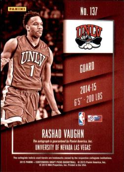 2015 Panini Contenders Draft Picks - Draft Ticket #137b Rashad Vaughn Back