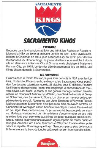 1991-93 5 Majeur Magazine France #NNO Sacramento Kings Front