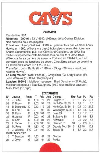 1991-93 5 Majeur Magazine France #NNO Cleveland Cavaliers Back