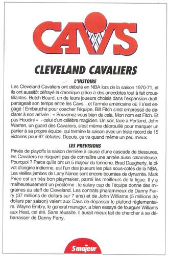 1991-93 5 Majeur Magazine France #NNO Cleveland Cavaliers Front