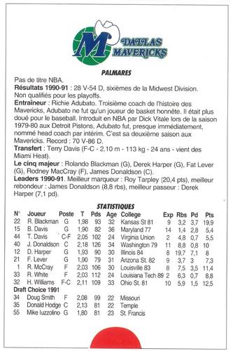 1991-93 5 Majeur Magazine France #NNO Dallas Mavericks Back