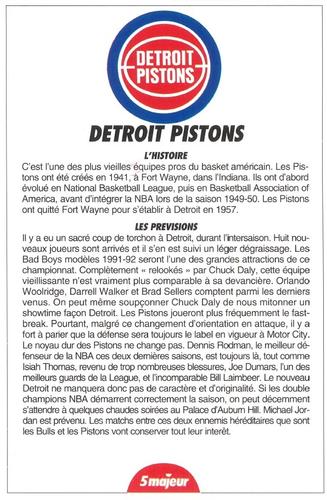 1991-93 5 Majeur Magazine France #NNO Detroit Pistons Front