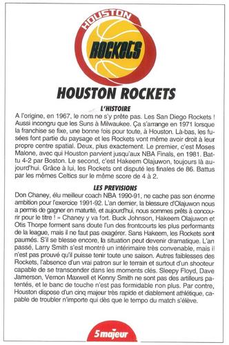 1991-93 5 Majeur Magazine France #NNO Houston Rockets Front