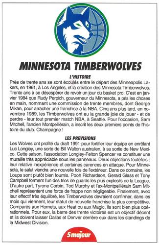 1991-93 5 Majeur Magazine France #NNO Minnesota Timberwolves Front