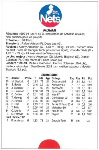 1991-93 5 Majeur Magazine France #NNO New Jersey Nets Back