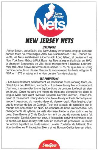 1991-93 5 Majeur Magazine France #NNO New Jersey Nets Front