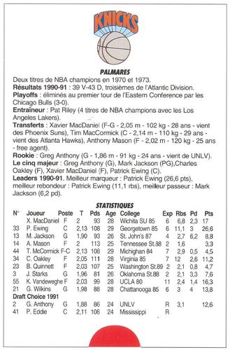 1991-93 5 Majeur Magazine France #NNO New York Knicks Back