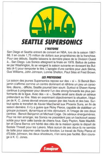 1991-93 5 Majeur Magazine France #NNO Seattle SuperSonics Front