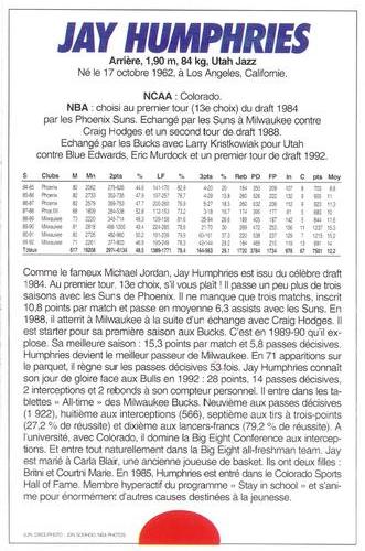 1991-93 5 Majeur Magazine France #NNO Jay Humphries Back