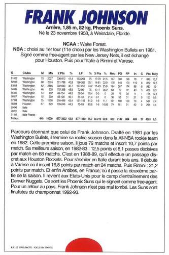 1991-93 5 Majeur Magazine France #NNO Frank Johnson Back