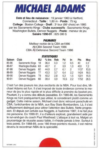 1991-93 5 Majeur Magazine France #NNO Michael Adams Back