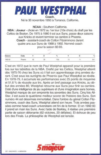 1991-93 5 Majeur Magazine France #NNO Paul Westphal Back