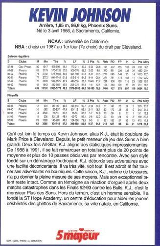 1991-93 5 Majeur Magazine France #NNO Kevin Johnson Back