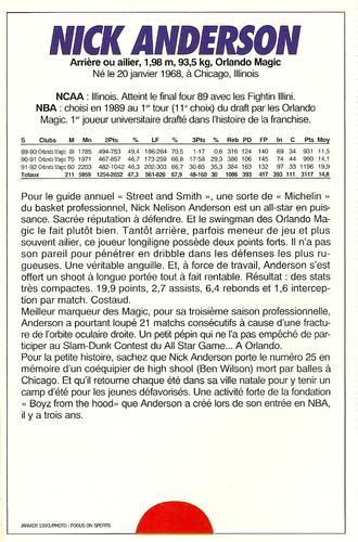 1991-93 5 Majeur Magazine France #NNO Nick Anderson Back