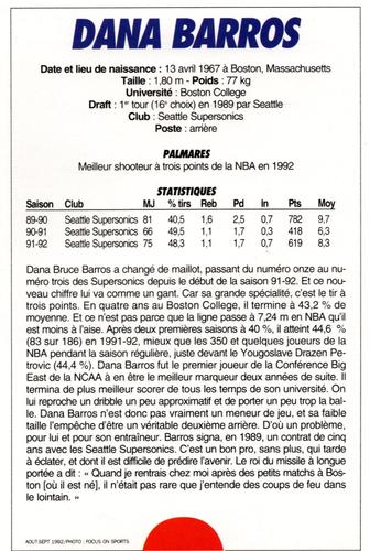 1991-93 5 Majeur Magazine France #NNO Dana Barros Back