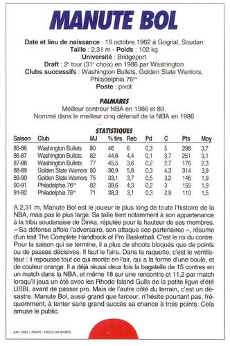 1991-93 5 Majeur Magazine France #NNO Manute Bol Back