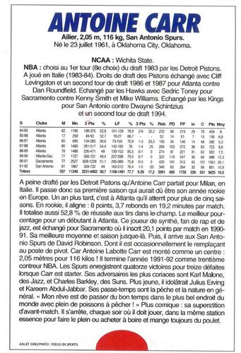 1991-93 5 Majeur Magazine France #NNO Antoine Carr Back