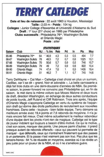 1991-93 5 Majeur Magazine France #NNO Terry Catledge Back
