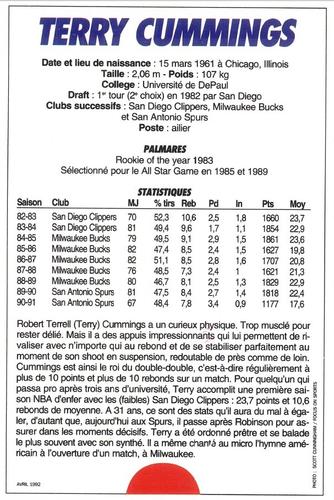 1991-93 5 Majeur Magazine France #NNO Terry Cummings Back