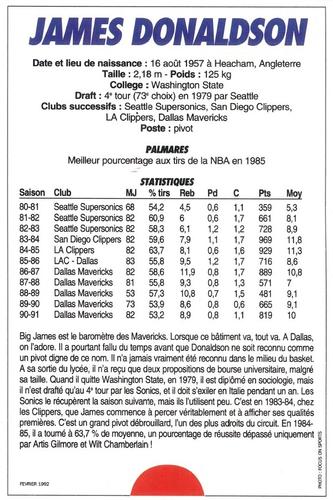 1991-93 5 Majeur Magazine France #NNO James Donaldson Back