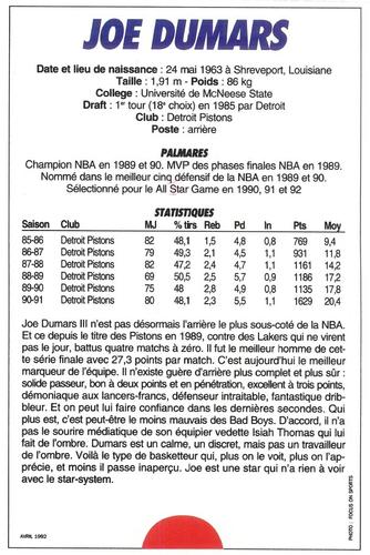 1991-93 5 Majeur Magazine France #NNO Joe Dumars Back