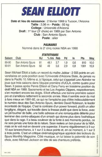 1991-93 5 Majeur Magazine France #NNO Sean Elliott Back