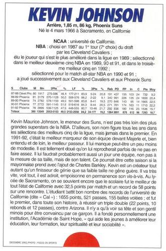1991-93 5 Majeur Magazine France #NNO Kevin Johnson Back