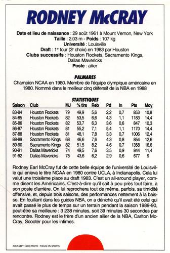 1991-93 5 Majeur Magazine France #NNO Rodney McCray Back