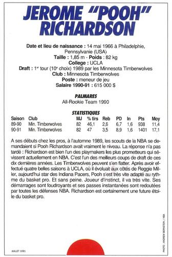 1991-93 5 Majeur Magazine France #NNO Pooh Richardson Back