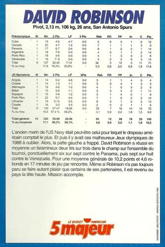 1991-93 5 Majeur Magazine France #NNO David Robinson Back
