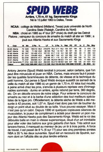 1991-93 5 Majeur Magazine France #NNO Spud Webb Back