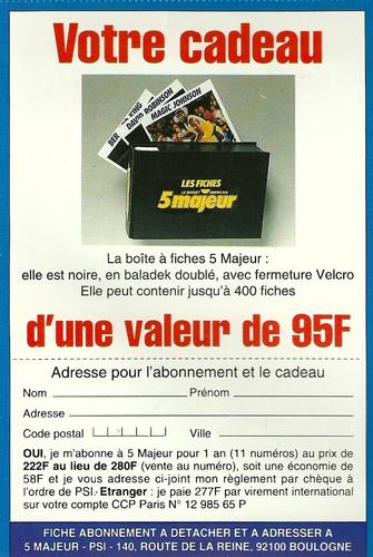1991-93 5 Majeur Magazine France #NNO Sponsor Card / Michael Jordan Back