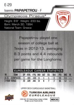 2015-16 Upper Deck Euroleague - Foil #E-29 Ioannis Papaetrou Back