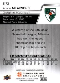 2015-16 Upper Deck Euroleague - Foil #E-73 Arturas Milaknis Back