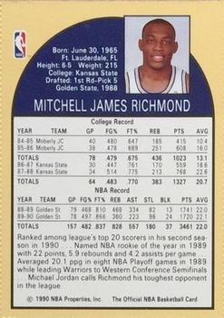 1990 Hoops Team Night Golden State Warriors #NNO Mitch Richmond Back