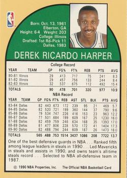1990 Hoops Team Night Dallas Mavericks #NNO Derek Harper Back